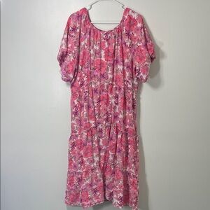 Piper & Scoot - Mikarose Pink Puff Sleeve Tiered Floral Midi Dress XXXL